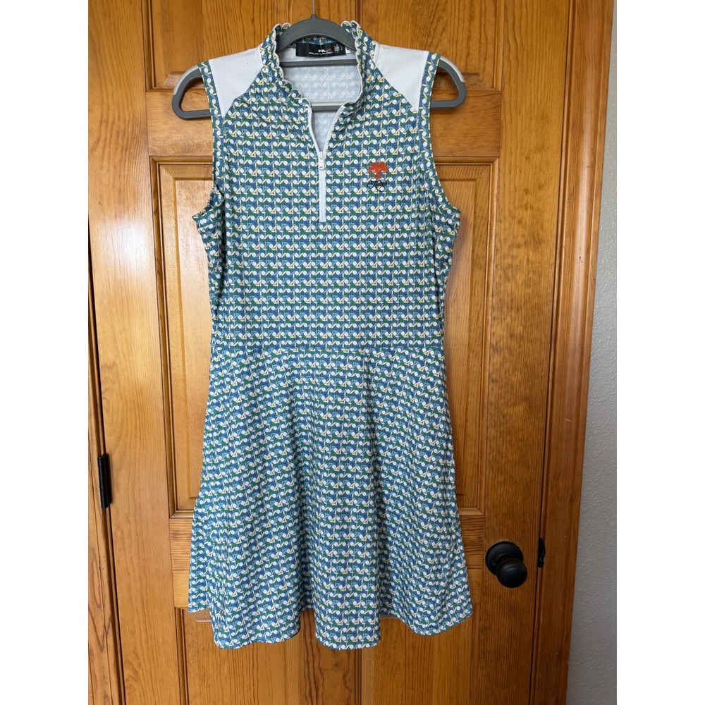 RLX Ralph Lauren Womens Golf Dress Large Blue Green Kiawah Island Sleeveless Zip